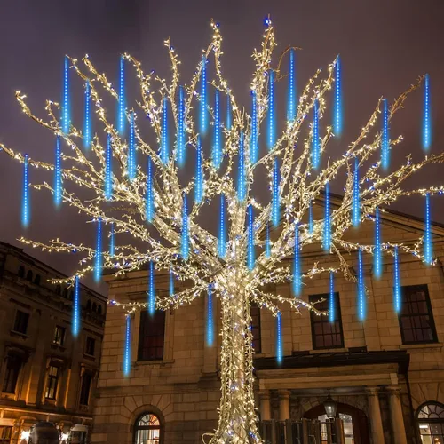 Miniatura 7 de Joiedomi Paquete de 2 540 luces LED de lluvia de meteoritos de Navidad, 19.8 pulgadas, 10 tubos de luces azules de gota de lluvia para exteriores