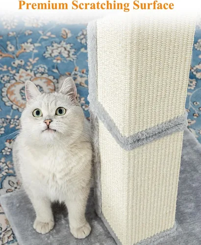 Miniatura 3 de Karolpar Rascador de gato de 32 pulgadas para gatos de interior, rascador de sisal para gatos con percha de felpa, poste grande para rascar con Gris