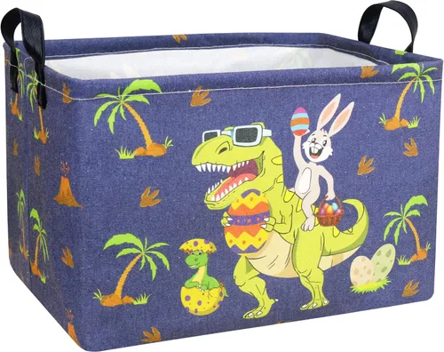 Cestas de Pascua de dinosaurio grandes para niños, cesta de Pascua personalizada para bebé, color azul, decoración de primavera para niños