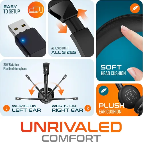 Miniatura 6 de Delton Auriculares Bluetooth 35X para computadora con micrófono de cancelación de ruido, base de carga rápida, acoplamiento automático USB Dongle