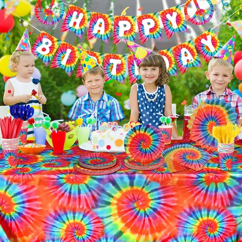 Miniatura 7 de Yaomiao Juego de vajilla de 171 piezas con diseño de teñido anudado para decoración de cumpleaños, para fiestas, incluye 24 unidades, incluye