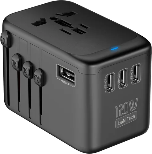 Miniatura 13 de JMFONE Adaptador de viaje internacional, 2 puertos USB-C y 2 puertos USB-A y enchufes de CA múltiples, adaptador de corriente universal en todo el 2