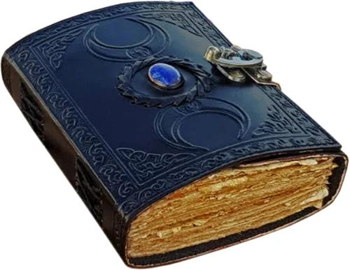 Diario vintage Grimoire - Libro de cuero de piedra de bruja celta, diario de sombras en blanco, cuaderno de hechizos negro, la triple luna mercancía