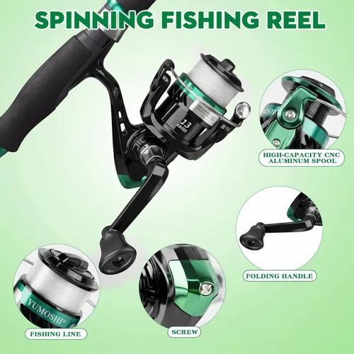 Miniatura 3 de Combo de caña de pescar familiar, 2 piezas portátil para padres e hijos, kit de pesca de viaje de 6.89 pies y 4.92 pies, carrete de pesca