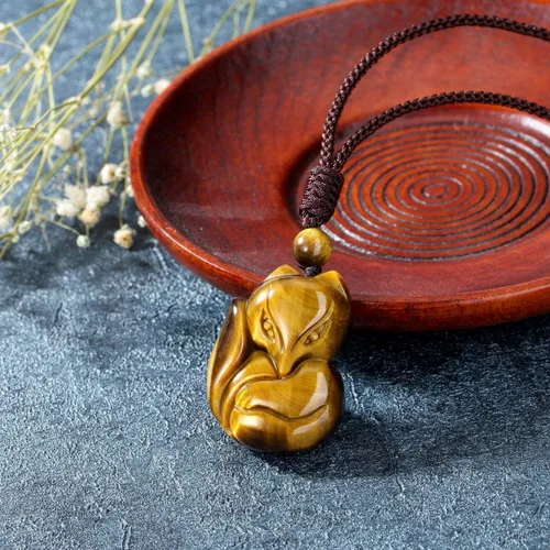 Miniatura 2 de Collar Jovivi de cristal curativo, de obsidiana natural y ojo de tigre para protección de la suerte, dije de amuleto con piedra preciosa y cuerda