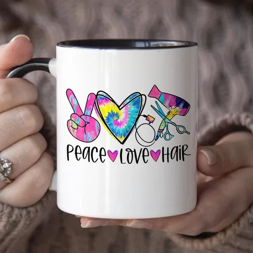 Miniatura 3 de YouNique Designs Peace Love - Taza de café para estilista, 11 onzas, taza para peluquería para mujer (mango negro)