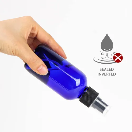 Miniatura 6 de CycleMore, 16 botellas de spray de vidrio azul de 120 ml, 4 oz, con rociadores de niebla fina, botellas de vidrio para viajes para cosméticos, Azul