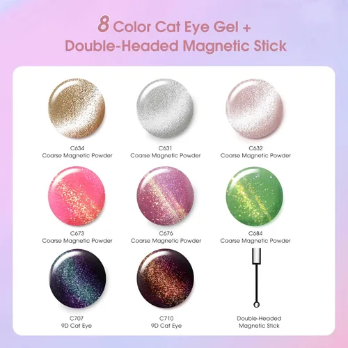 Miniatura 4 de ROSALIND Cateye - Esmalte en gel, 8 colores con purpurina magnética de ojo de gato, juego de esmalte de uñas de gel con imán, esmalte de gel