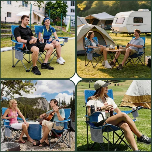 Miniatura 6 de SUNNYFEEL Silla de Camping Plegable de Gran Tamaño 500 LBS Resistente, Sillas de Jardín con Azul Portátil Plegable con Reposabrazos, Portavasos