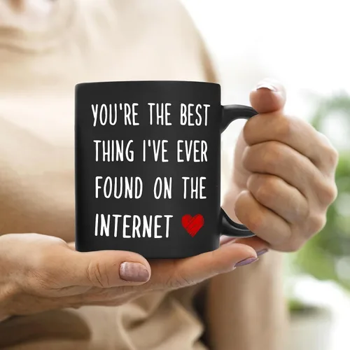 Miniatura 2 de QASHWEY Regalos románticos para ella y él, taza de café negra con texto en inglés "You're The Best Thing I've Ever Found on The Internet", tazas