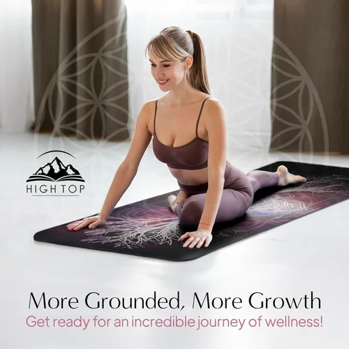 Miniatura 6 de HIGHTOP Yoga Mat with Strap Non-Slip 6mm Thick, Premium Suede & TPE Tree-of-Life Root Chakra Design (72”x24”) Yoga, Hot Yoga, Pilates and Sweaty