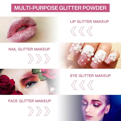 Miniatura 6 de LOKFAR Kit de labios con purpurina de 4 colores – Polvo de pigmento brillante de diamante y purpurina metálica brillante, resistente al agua