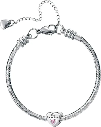 Miniatura 2 de KunBead Dijes de cuentas de corazón para mamá, dije rosa para el día de la madre, regalo de hija e hijo, Metal, vidrio
