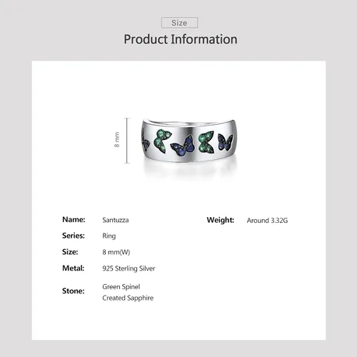 Miniatura 3 de Santuzza Anillo de plata de ley 925 con patrón de piedras preciosas para mujer, Plata de ley