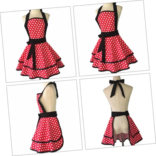 Miniatura 9 de BESPORTBLE Delantal de cocina de algodón con patrón de puntos de doble capa con correa para el cuello, delantal reutilizable para hombres y mujeres