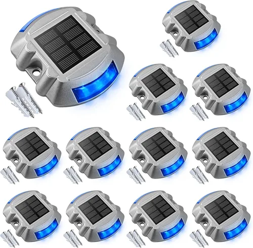 Miniatura 16 de VOLISUN - Luces solares para terraza, paquete de 16 unidades de luces LED IP67 impermeables para exteriores, luces de advertencia para escalones