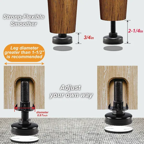 Miniatura 3 de Pies niveladores de muebles ajustables y resistentes para armarios, sofás, mesas, sillas, elevadores, soporte de 1320 libras, kit de tuercas en T