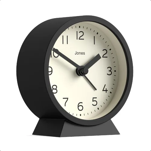 JONES CLOCKS Mini reloj despertador Midnight | Diseño contemporáneo | Negro | Elegante, compacto y funcional para mesita de noche, escritorio o