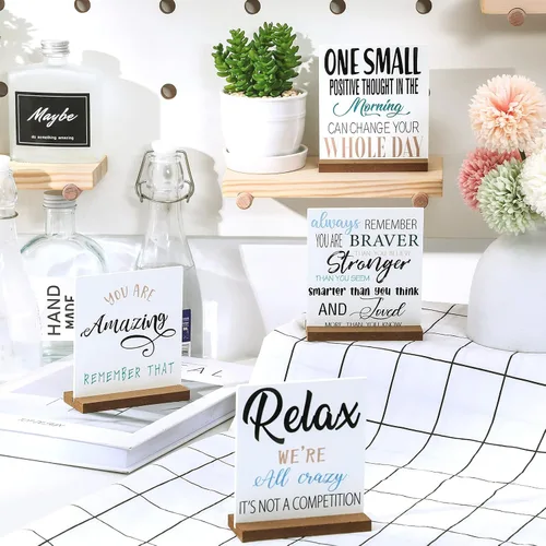 Miniatura 2 de 4 Piezas Regalos Inspiradores Decoración Escritorio Oficina Citas Motivacionales Positivas Regalos Reconocimiento Empleados Letrero Placa Madera