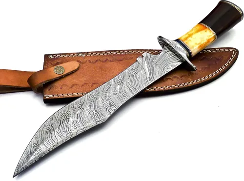 Miniatura 2 de Nooraki BK-40 Cuchillo de Caza de Acero Damasceno Hecho a Mano de 15 Pulgadas - Hermoso Mango de Madera de Palisandro, Hueso y Cuerno de Toro