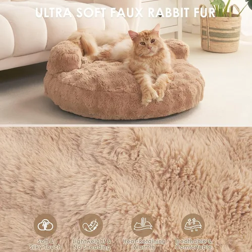 Miniatura 4 de EHEYCIGA Sofá cama suave para gatos de interior, cama extra pequeña esponjosa para perros con funda extraíble lavable, sofá para mascotas, Camello