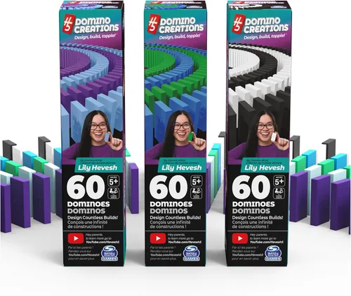 Spin Master Games, H5 Domino Creations, Set de 180 fichas de dominó de Lily Hevesh, paquete de 3 colores con paquetes de 60 piezas, juegos