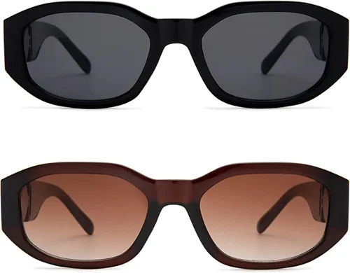 Miniatura 4 de Hycredi Lentes de sol rectangulares para mujeres y hombres, lentes de conducción retro, estilo vintage de los años 90, marco irregular, protección