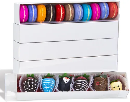 Miniatura 8 de Paquete de 10 cajas de fresa cubiertas de chocolate de 12 x 2.2 x 2 pulgadas para 6, cajas favoritas de fiesta para macarrones, trufas, bombas