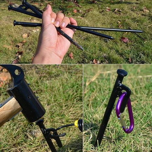Miniatura 4 de RIY Estacas de tienda de campaña, 8 estacas de acero resistentes de 12 pulgadas con martillo de campamento de 12 pulgadas