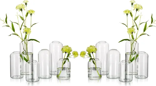 Miniatura 11 de Jarrones de botones de vidrio para flores - Hewory Juego de 3 jarrones pequeños modernos de vidrio soplado para centros de mesa, mini jarrones