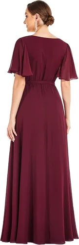 Miniatura 2 de Ever-Pretty Vestidos de noche de gasa para mujer, con cuello en V, mangas con volantes, abertura lateral, longitud al suelo, 0300A