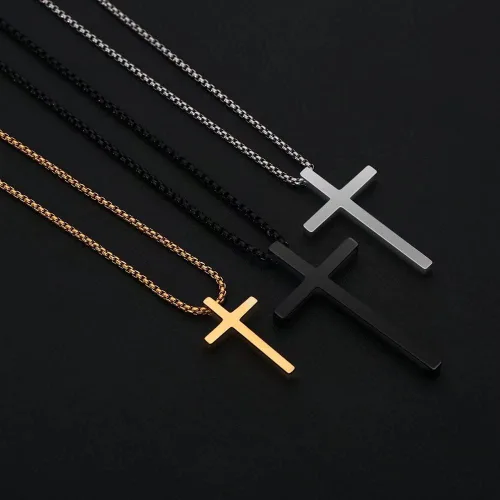 Miniatura 6 de Collar con dije de cruz de acero inoxidable para hombre, cadena de 16 a 30pulgadas, dorada, plateada, negra