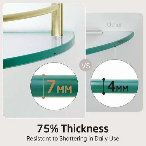 Miniatura 5 de KES Estante para esquina de vidrio para baño con barandilla de vidrio templado y soporte de pared flotante SUS 304 de acero inoxidable en oro Oro