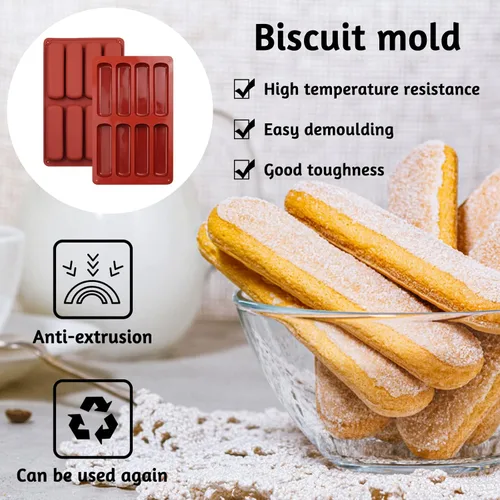 Miniatura 4 de 2 moldes de silicona para galletas de dedo, 8 cavidades de barras de cereales para hornear, molde de barra de chocolate antiadherente, para Cnady