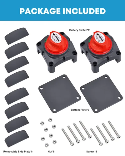 Miniatura 7 de Kohree 2 Pack Battery Disconnect Switch, 12V 24V 48V On/Off Heavy Duty Battery Shut Off Kill Isolator - Waterproof Marine Cut Off Switch 275 Amps