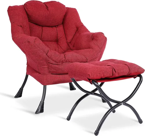 MEETWARM Moderna silla perezosa de tela de algodón con otomana, silla de estar contemporánea con acento contemporáneo, sofá de ocio individual