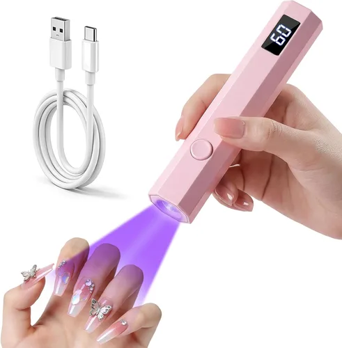 Miniatura 10 de Luz de uñas UV de mano con soporte, mini lámpara de uñas de mano con pantalla LED, lámpara de uñas recargable de curación flash, ajustes