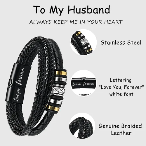 Miniatura 4 de Pulsera de cuero negro para hombre con correa de piel negra para hombre