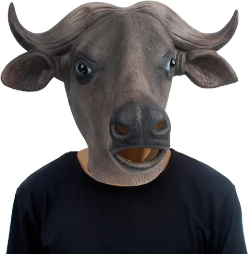 PartyHop Máscara de búfalo con cabeza de animal de látex de cabeza completa, máscaras realistas para Halloween, carnaval, fiesta de disfraces