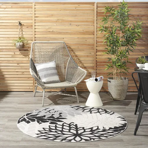 Miniatura 49 de Nourison Aloha - Tapete negro/blanco para interior o exterior, 2 pies y 3 pulgadas x 8 pies, tropical, botánico, fácil limpieza, no desprende pelo