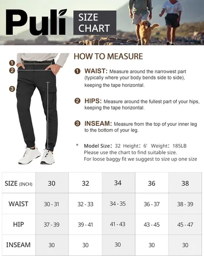 Miniatura 6 de PULI Men's Hiking Cargo Pants Slim Fit Stretch Joggers Cycling Waterproof Outdoor Trousers with Pockets