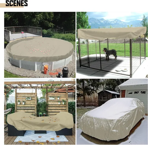 Miniatura 4 de Bynbbur Funda impermeable para muebles de patio de 13 pies con dobladillo de cuerda de alambre en todos los bordes, fundas redondas para piscina