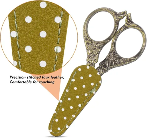 Miniatura 4 de Tijeras de coser con cubierta de cuero para tijeras de bordado de 4.5 pulgadas, tijeras de bordado para manualidades, tijeras de sastre para corte