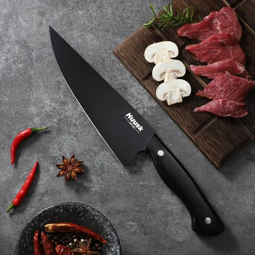 Miniatura 9 de Huusk Juego de Cuchillos de Chef Japoneses para Cocina - Juego de 3 Cuchillos de Cocina Negros con Revestimiento de Titanio, Juegos de Cuchillos