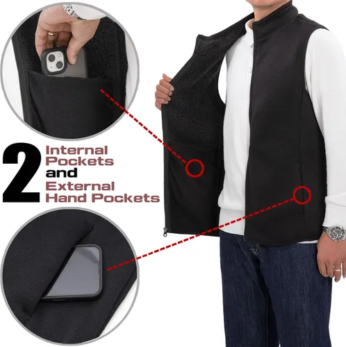 Miniatura 5 de Bonnroth - Chaleco de forro polar con cremallera completa para hombre, con cuello alto y bolsillo
