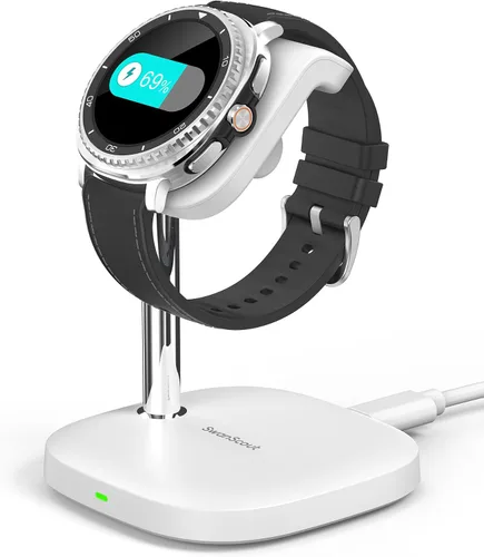 Soporte de carga para Samsung Galaxy Watch 8/8 Classic/Ultra (2025)/7/Ultra/FE/6/6 Classic/5/5 Pro/4/3/Active 2/Active, SwanScout 505S (Blanco)