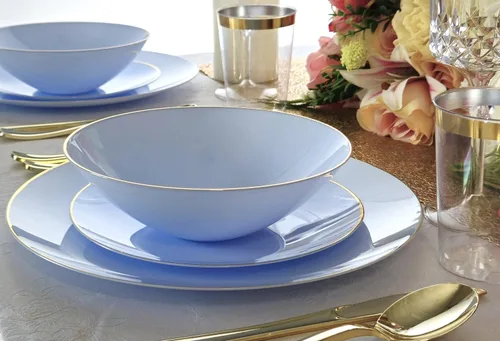 Miniatura 8 de Ocasiones" Paquete de 50 platos (25 invitados) - Juego de platos de plástico desechables para fiesta de boda, cena de 25 x 10.25 pulgadas + 25 x