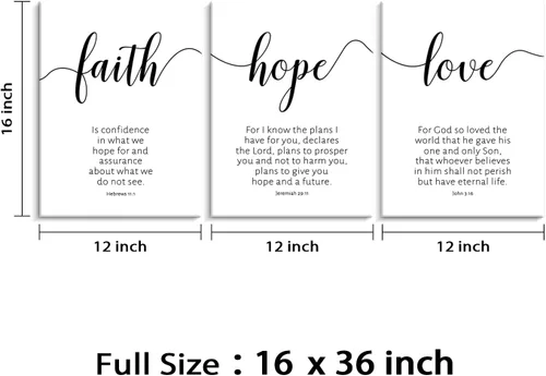 Miniatura 3 de Creoate Lienzo decorativo para pared con versículos de la Biblia, 3 piezas, Faith Hope Love, decoración de pared religiosa inspiradora cristiana