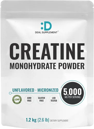 Polvo de Monohidrato de Creatina Instantánea, 5g Por Porción – 240 Porciones | Micronizado, Sin Sabor, Fórmula de Absorción Rápida | Apoya Fuerza,