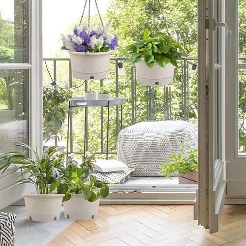 Miniatura 4 de Macetas colgantes de 10 pulgadas para plantas de interior, paquete de 4 cestas colgantes de plástico con bandejas extraíbles y cadena de 15.7